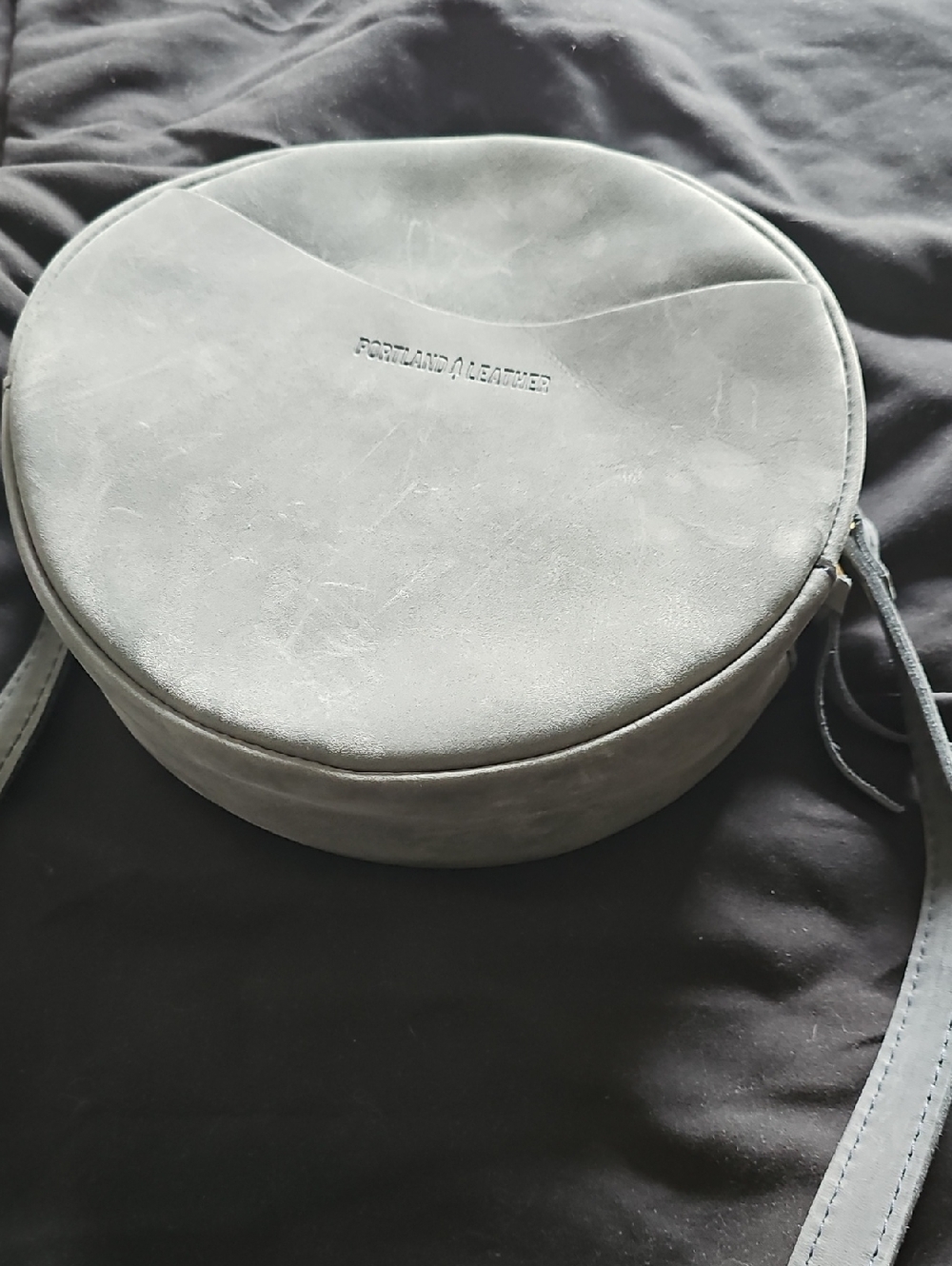 Portland Leather Round Crossbody Bag in Blue Grey